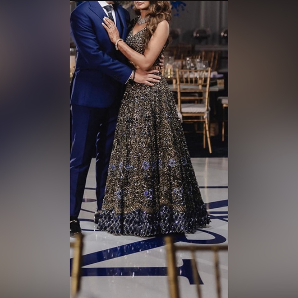 Elegant Chocolate Brown and Blue Lengha